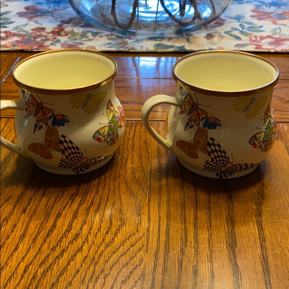 Mackenzie Childs butterfly garden print mugs